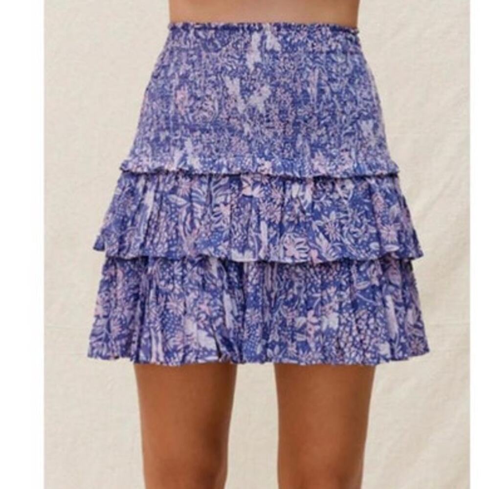SUNDRY‎ wild floral ruffle skirt in chambray - Picture 2 of 7